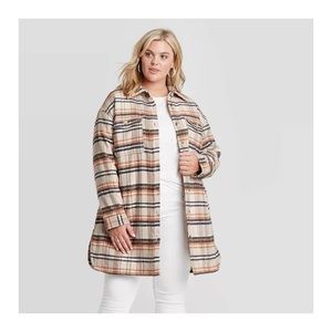 Universal Thread Earth Tones Plaid Oversized Long Shacket Style Coat